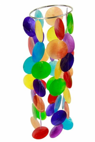 Farbiges Chakra Windspiel Capiz-Schale - klein